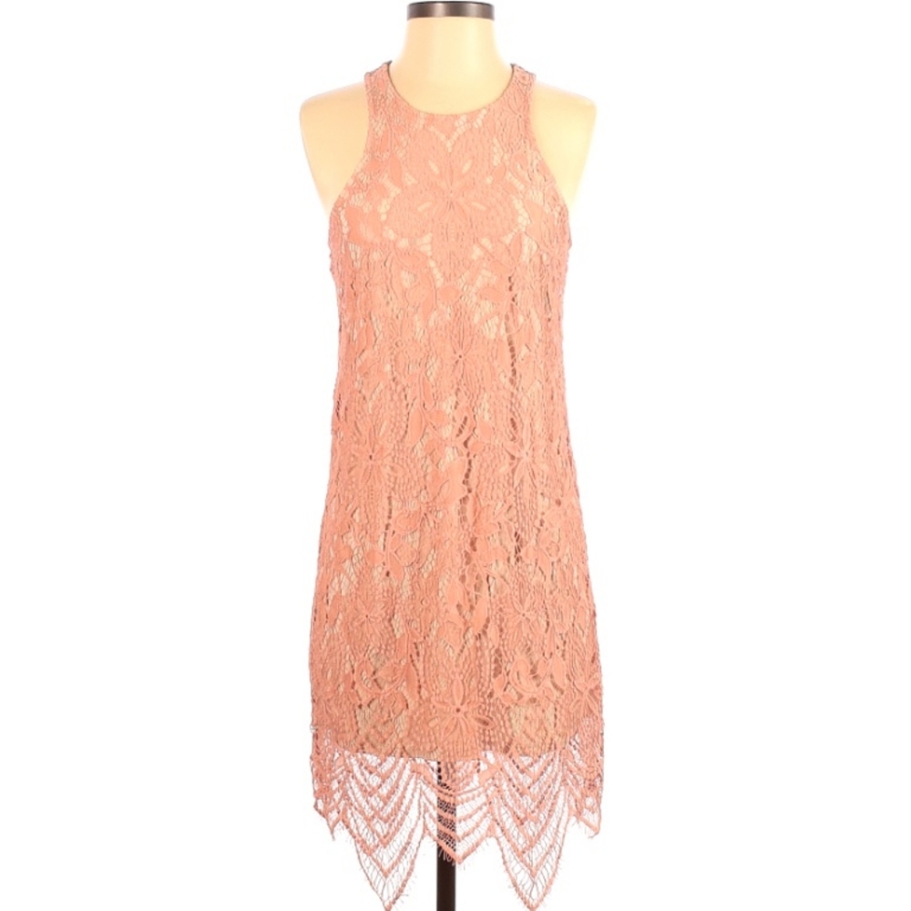 Small Petite Express peach pink lace flapper boho sleeveless dress.